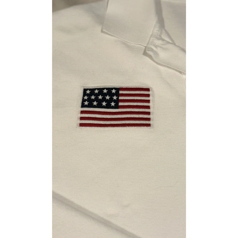Polo Ralph Lauren Custom Fit American Flag Logo White Polo Size L Golf Casual